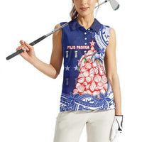 Northern Mariana Islands Christmas Women Sleeveless Polo Shirt Seashell Xmas Tree Tribal Waves - Polynesian Pride