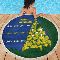 Solomon Islands Christmas Beach Blanket Seashell Xmas Tree Tribal Waves - Polynesian Pride