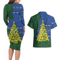 Solomon Islands Christmas Couples Matching Long Sleeve Bodycon Dress and Hawaiian Shirt Seashell Xmas Tree Tribal Waves DT05 - Polynesian Pride
