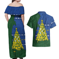 Solomon Islands Christmas Couples Matching Off Shoulder Maxi Dress and Hawaiian Shirt Seashell Xmas Tree Tribal Waves DT05 - Polynesian Pride