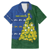 Solomon Islands Christmas Family Matching Mermaid Dress and Hawaiian Shirt Seashell Xmas Tree Tribal Waves DT05 Dad's Shirt - Short Sleeve Navy - Polynesian Pride