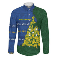 Solomon Islands Christmas Family Matching Mermaid Dress and Hawaiian Shirt Seashell Xmas Tree Tribal Waves DT05 Dad's Shirt - Long Sleeve Navy - Polynesian Pride