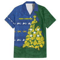 Solomon Islands Christmas Family Matching Off The Shoulder Long Sleeve Dress and Hawaiian Shirt Seashell Xmas Tree Tribal Waves DT05 Dad's Shirt - Short Sleeve Navy - Polynesian Pride