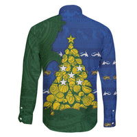 Solomon Islands Christmas Family Matching Off The Shoulder Long Sleeve Dress and Hawaiian Shirt Seashell Xmas Tree Tribal Waves DT05 - Polynesian Pride
