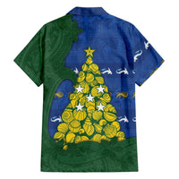 Solomon Islands Christmas Family Matching Off Shoulder Maxi Dress and Hawaiian Shirt Seashell Xmas Tree Tribal Waves - Polynesian Pride
