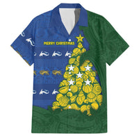 Solomon Islands Christmas Family Matching Off Shoulder Short Dress and Hawaiian Shirt Seashell Xmas Tree Tribal Waves - Polynesian Pride