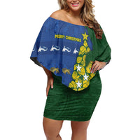 Solomon Islands Christmas Family Matching Off Shoulder Short Dress and Hawaiian Shirt Seashell Xmas Tree Tribal Waves - Polynesian Pride