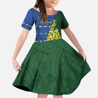 Solomon Islands Christmas Family Matching Short Sleeve Bodycon Dress and Hawaiian Shirt Seashell Xmas Tree Tribal Waves DT05 Daughter's Dress Navy - Polynesian Pride