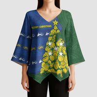 Solomon Islands Christmas Kimono Sleeve Blouse Seashell Xmas Tree Tribal Waves - Polynesian Pride