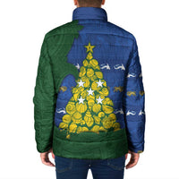 Solomon Islands Christmas Padded Jacket Seashell Xmas Tree Tribal Waves - Polynesian Pride