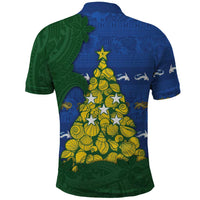 Solomon Islands Christmas Polo Shirt Seashell Xmas Tree Tribal Waves - Polynesian Pride