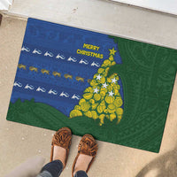 Solomon Islands Christmas Rubber Doormat Seashell Xmas Tree Tribal Waves - Polynesian Pride