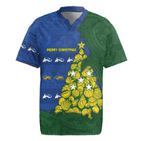 Solomon Islands Christmas Rugby Jersey Seashell Xmas Tree Tribal Waves - Polynesian Pride