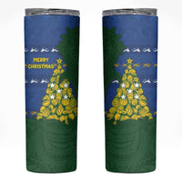 Solomon Islands Christmas Skinny Tumbler Seashell Xmas Tree Tribal Waves - Polynesian Pride