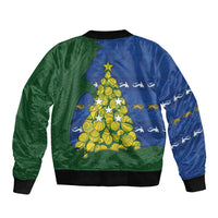 Solomon Islands Christmas Sleeve Zip Bomber Jacket Seashell Xmas Tree Tribal Waves - Polynesian Pride
