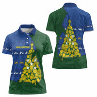 Solomon Islands Christmas Women Polo Shirt Seashell Xmas Tree Tribal Waves - Polynesian Pride