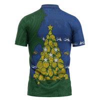 Solomon Islands Christmas Zipper Polo Shirt Seashell Xmas Tree Tribal Waves - Polynesian Pride