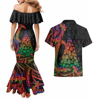New Caledonia Christmas Couples Matching Mermaid Dress and Hawaiian Shirt Seashell Xmas Tree Tribal Waves DT05 - Polynesian Pride
