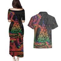 New Caledonia Christmas Couples Matching Puletasi and Hawaiian Shirt Seashell Xmas Tree Tribal Waves DT05 - Polynesian Pride