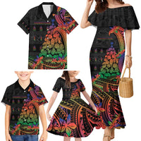 New Caledonia Christmas Family Matching Mermaid Dress and Hawaiian Shirt Seashell Xmas Tree Tribal Waves - Polynesian Pride