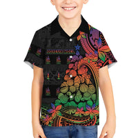 New Caledonia Christmas Family Matching Off The Shoulder Long Sleeve Dress and Hawaiian Shirt Seashell Xmas Tree Tribal Waves DT05 Son's Shirt Black - Polynesian Pride