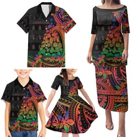 New Caledonia Christmas Family Matching Puletasi and Hawaiian Shirt Seashell Xmas Tree Tribal Waves - Polynesian Pride