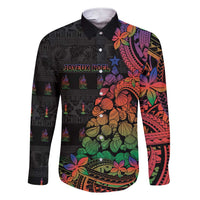 New Caledonia Christmas Family Matching Short Sleeve Bodycon Dress and Hawaiian Shirt Seashell Xmas Tree Tribal Waves DT05 Dad's Shirt - Long Sleeve Black - Polynesian Pride