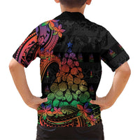 New Caledonia Christmas Family Matching Summer Maxi Dress and Hawaiian Shirt Seashell Xmas Tree Tribal Waves - Polynesian Pride