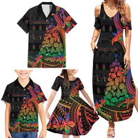 New Caledonia Christmas Family Matching Summer Maxi Dress and Hawaiian Shirt Seashell Xmas Tree Tribal Waves - Polynesian Pride