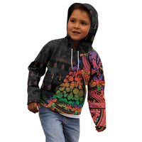 New Caledonia Christmas Kid Hoodie Seashell Xmas Tree Tribal Waves - Polynesian Pride