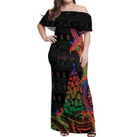New Caledonia Christmas Off Shoulder Maxi Dress Seashell Xmas Tree Tribal Waves - Polynesian Pride