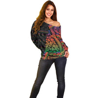New Caledonia Christmas Off Shoulder Sweater Seashell Xmas Tree Tribal Waves DT05 - Polynesian Pride