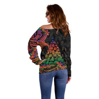 New Caledonia Christmas Off Shoulder Sweater Seashell Xmas Tree Tribal Waves DT05 - Polynesian Pride