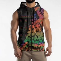 New Caledonia Christmas Sleeveless Zip Hoodie Seashell Xmas Tree Tribal Waves - Polynesian Pride