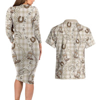 Hawaii Palaka Cowboy Couples Matching Long Sleeve Bodycon Dress and Hawaiian Shirt Shell Maile Lei With Western Patterns DT05 - Polynesian Pride