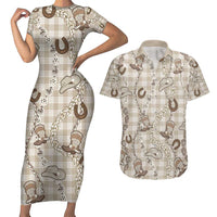 Hawaii Palaka Cowboy Couples Matching Short Sleeve Bodycon Dress and Hawaiian Shirt Shell Maile Lei With Western Patterns - Polynesian Pride