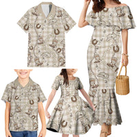 Hawaii Palaka Cowboy Family Matching Mermaid Dress and Hawaiian Shirt Shell Maile Lei With Western Patterns DT05 - Polynesian Pride
