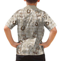 Hawaii Palaka Cowboy Family Matching Off Shoulder Maxi Dress and Hawaiian Shirt Shell Maile Lei With Western Patterns DT05 - Polynesian Pride