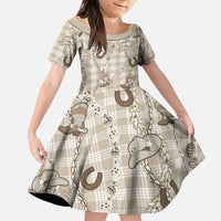 Hawaii Palaka Cowboy Family Matching Puletasi and Hawaiian Shirt Shell Maile Lei With Western Patterns DT05 Daughter's Dress Beige - Polynesian Pride