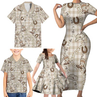 Hawaii Palaka Cowboy Family Matching Short Sleeve Bodycon Dress and Hawaiian Shirt Shell Maile Lei With Western Patterns DT05 - Polynesian Pride