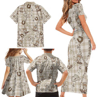 Hawaii Palaka Cowboy Family Matching Short Sleeve Bodycon Dress and Hawaiian Shirt Shell Maile Lei With Western Patterns DT05 - Polynesian Pride