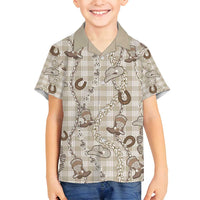 Hawaii Palaka Cowboy Family Matching Summer Maxi Dress and Hawaiian Shirt Shell Maile Lei With Western Patterns DT05 Son's Shirt Beige - Polynesian Pride