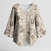 Hawaii Palaka Cowboy Kimono Sleeve Blouse Shell Maile Lei With Western Patterns - Polynesian Pride