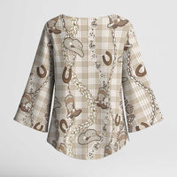 Hawaii Palaka Cowboy Kimono Sleeve Blouse Shell Maile Lei With Western Patterns - Polynesian Pride