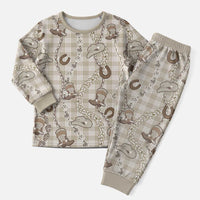 Hawaii Palaka Cowboy Christmas Pajama Set Shell Maile Lei With Western Patterns - Polynesian Pride