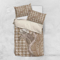 Beige Hawaii Palaka Cowboy Turtle Bedding Set Hawaiian Paniolo Puakenikeni Maile Lei - Polynesian Pride