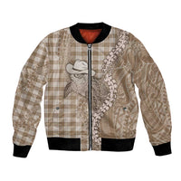 Beige Hawaii Palaka Cowboy Turtle Bomber Jacket Hawaiian Paniolo Puakenikeni Maile Lei - Polynesian Pride