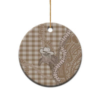 Beige Hawaii Palaka Cowboy Turtle Ceramic Ornament Hawaiian Paniolo Puakenikeni Maile Lei - Polynesian Pride