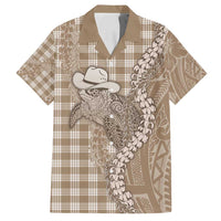 Beige Hawaii Palaka Cowboy Turtle Family Matching Long Sleeve Bodycon Dress and Hawaiian Shirt Hawaiian Paniolo Puakenikeni Maile Lei - Polynesian Pride