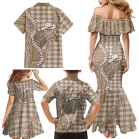 Beige Hawaii Palaka Cowboy Turtle Family Matching Mermaid Dress and Hawaiian Shirt Hawaiian Paniolo Puakenikeni Maile Lei DT05 - Polynesian Pride